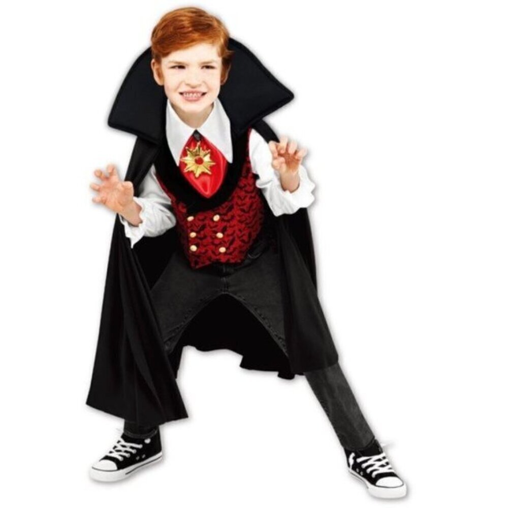 NEW Vampire Halloween Costume Boys Medium 8 Shirt With Light Up Medallion Cape